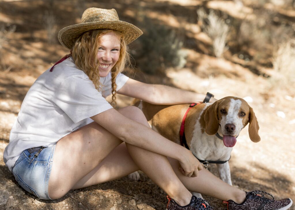 A woman with her pet dog